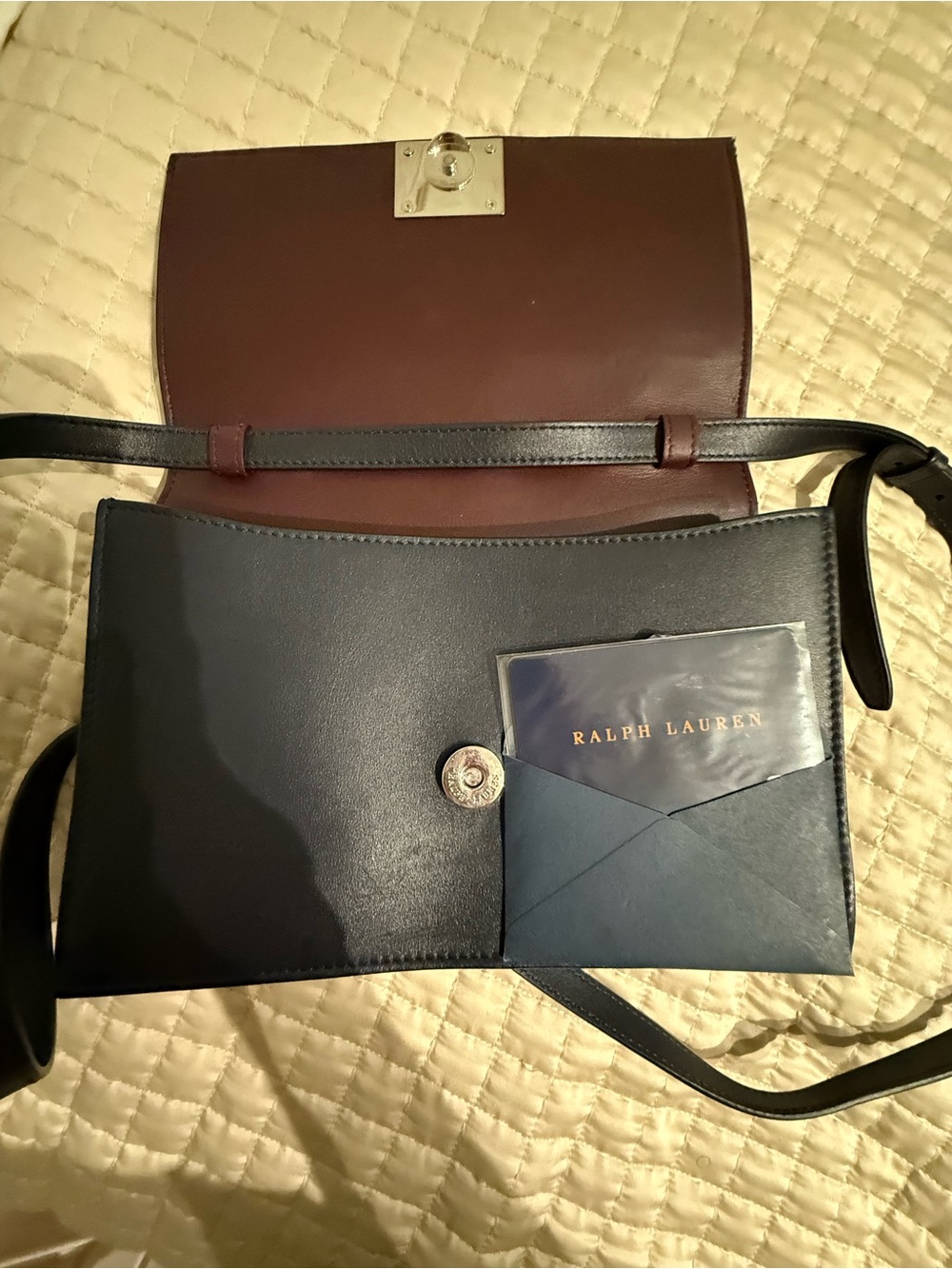 Ralph Lauren Navy Leather Crossbody with Burgundy Flap